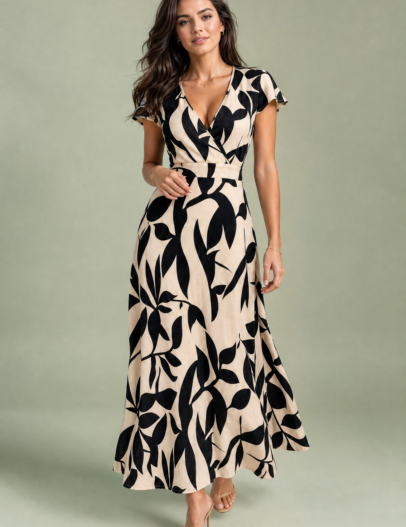 Robe longue imprimée col V | Vue de face | Lounelle Paris