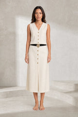 Ensemble crème col V ceinturé