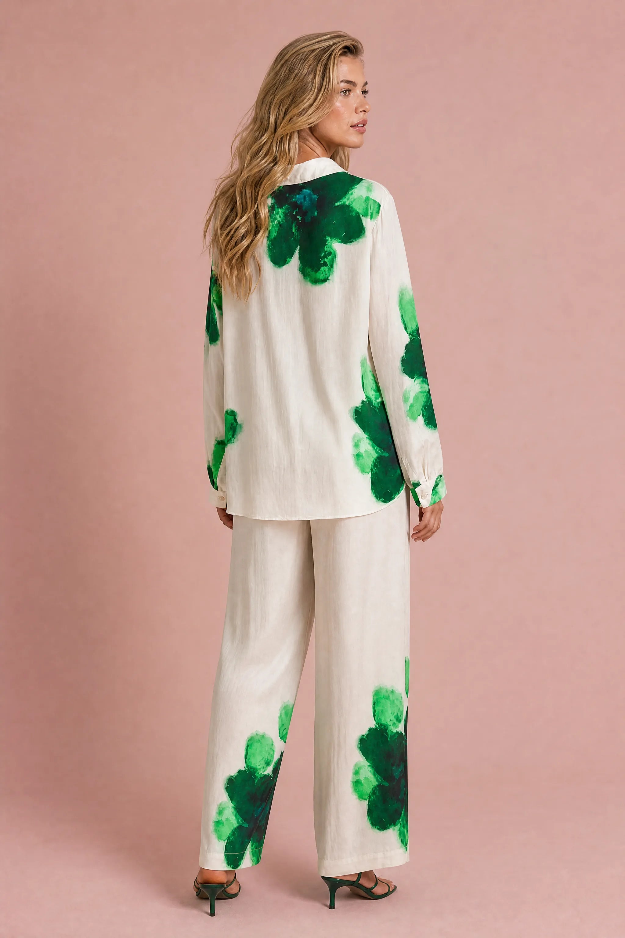 Ensemble écru fluide imprimé floral | Vue de dos | Lounelle Paris