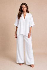 V-Neck Top and Wide-Leg Pants Set