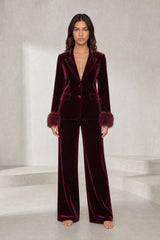 Burgundy velvet wide-leg pants set
