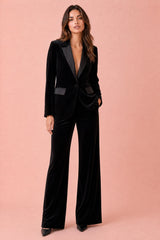 Velvet Blazer and Pants Set with Satin Lapels
