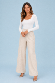Pantalon large taille haute boutonné | Variante Beige | Lounelle Paris