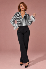 Black Zebra Print Feather-Cuff Shirt