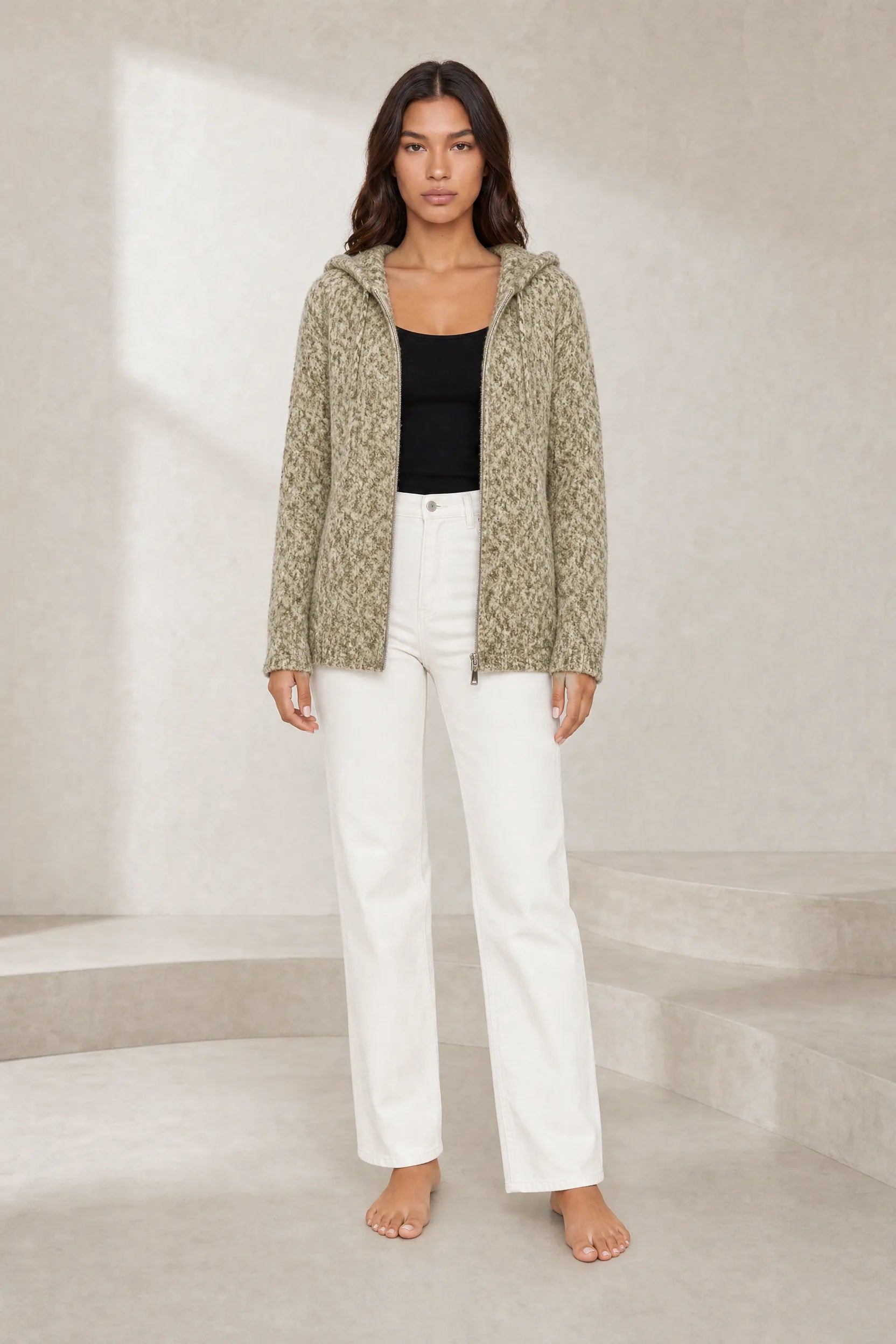 Gilet en maille à capuche zippé | Lounelle Paris