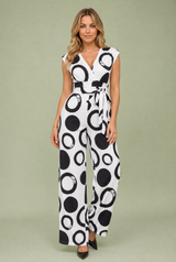 High-waisted V-neck printed jumpsuit