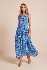 Printed V-neck fringed dress