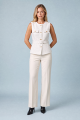 Belted tweed sleeveless vest