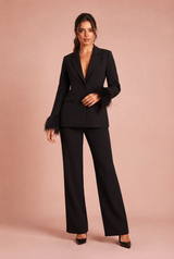 Burgundy Feather-Cuff Suit Set