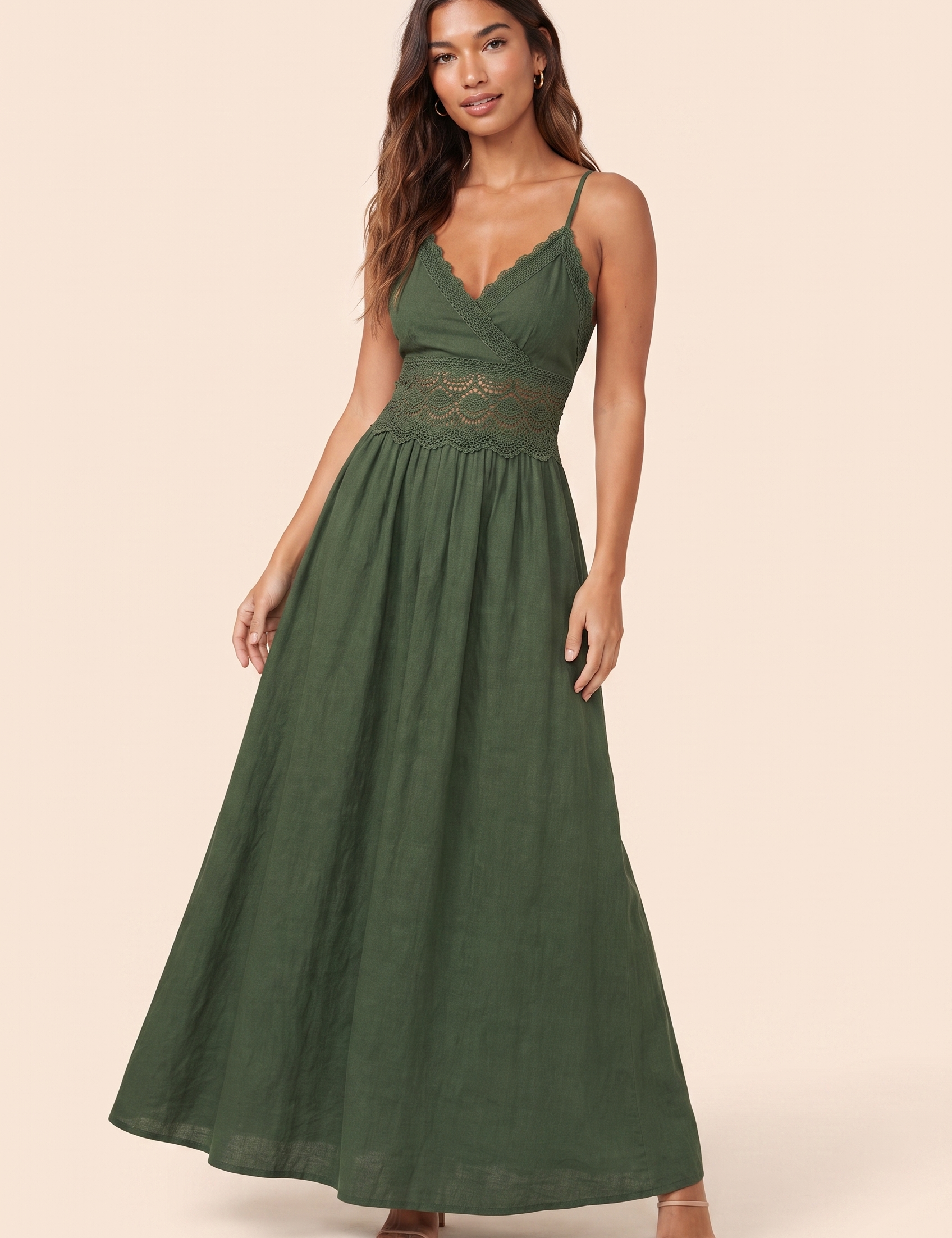 Robe longue vert foncé dos smocké | Vue de face | Lounelle Paris