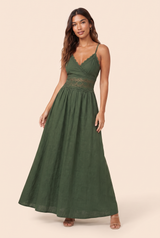 Dark Green Smocked-Back Maxi Dress