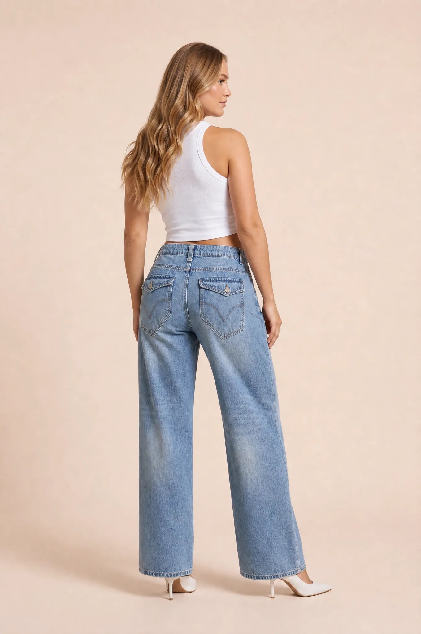 Jean bleu ample taille mi-haute | Vue de dos | Lounelle Paris