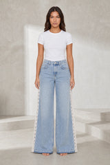 Light Blue Wide-Leg Lace Jeans