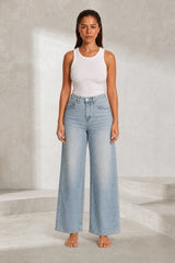 High-waist light blue wide-leg jeans