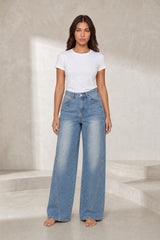 High-waist relaxed blue jeans