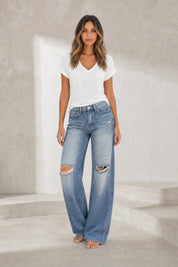 Jean bleu coupe ample taille mi-haute | Lounelle Paris
