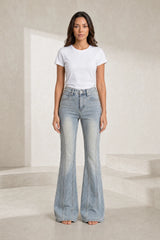 High-Rise Flared Washed Blue Jeans
