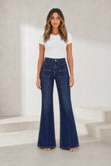 Dark Blue High Waist Flared Jeans