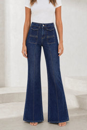 Jean bleu foncé taille haute évasé | Lounelle Paris