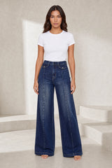 High-Rise Blue Wide-Leg Jeans