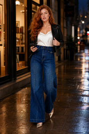 Jean bleu taille haute coupe large | Variante Bleu - Lifestyle | Lounelle Paris