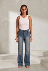 Blue High-Waisted Flared Jeans