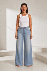 High-rise wide-leg blue jeans
