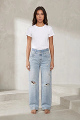 Light blue ripped straight jeans