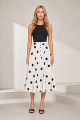 White Polka Dot Flared Skirt