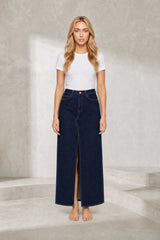 Long slit denim skirt