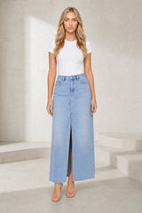 Long slit denim skirt