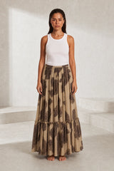 Long beige floral print skirt