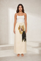 Beige Floral Print Long Skirt