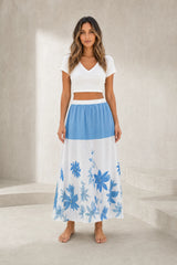 Blue Flowing Maxi Printed Skirt