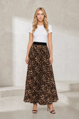 Leopard Print Pleated Maxi Skirt