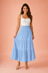 Smocked Ruffle Maxi Skirt