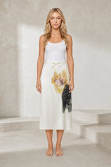 White Printed Knot Midi Skirt