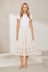 Ecru Flowy Ruffled Midi Skirt