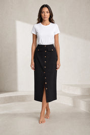 Jupe noire boutonnée taille haute | Lounelle Paris