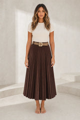 Pleated faux-suede high-waist skirt