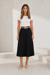 Pleated faux-suede high-waist skirt