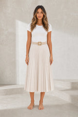Pleated faux-suede high-waist skirt