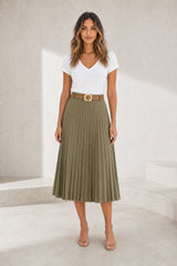 Pleated faux-suede high-waist skirt