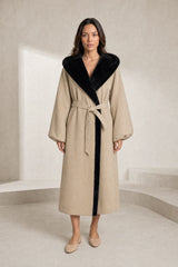 Beige quilted hooded coat