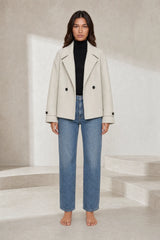 Short ecru double-breasted coat