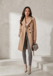 Manteau long ceinturé à col tailleur | Lounelle Paris