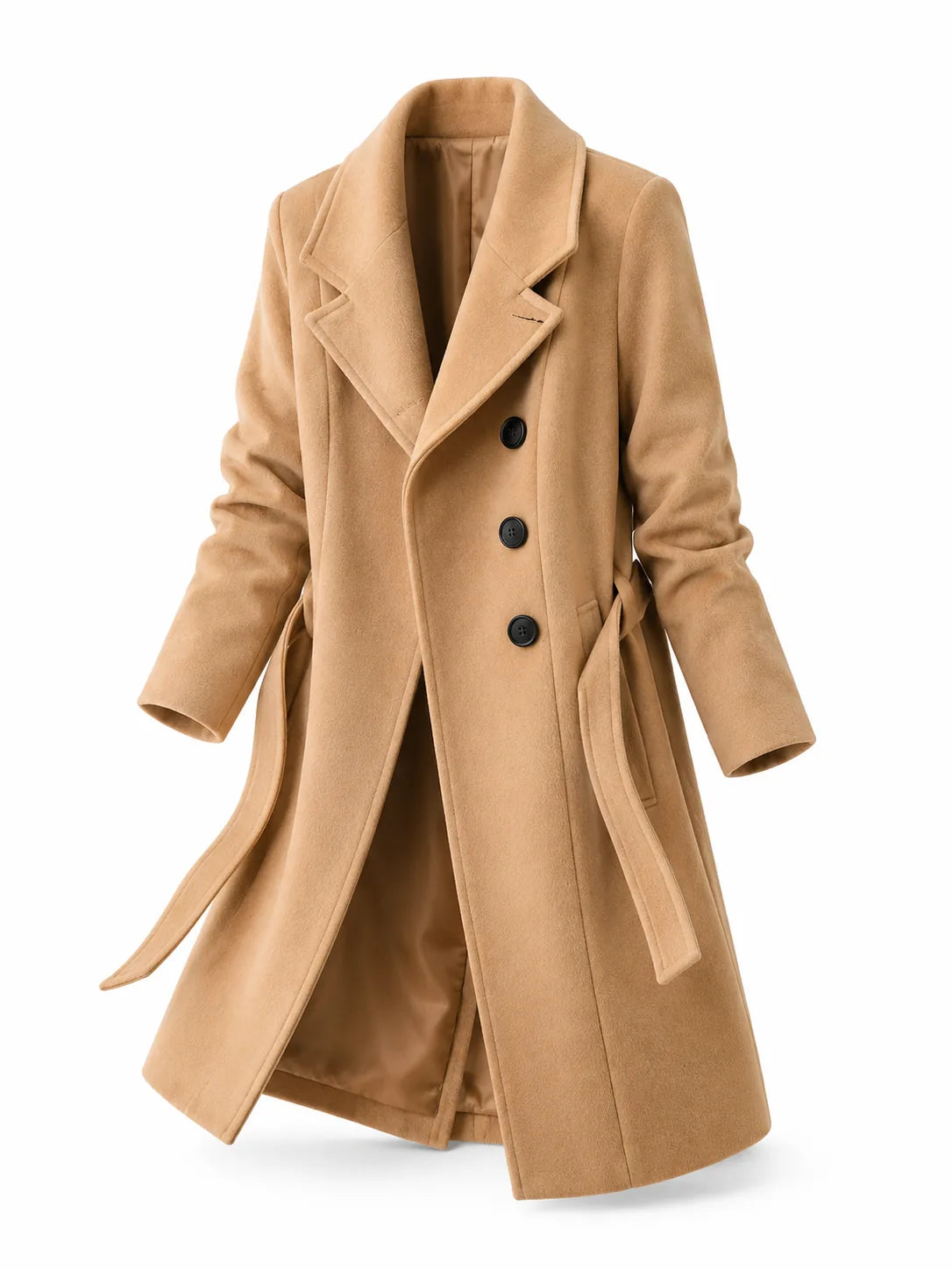 Manteau long ceinturé à col tailleur | Lounelle Paris