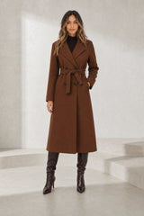 Long brown belted coat