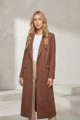 Long Brown Faux Suede Coat