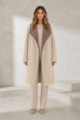 Manteau long réversible col duveteux